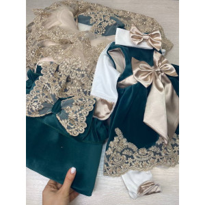 Комплект на выписку для новорожденного Самия-Лея бархат изумруд