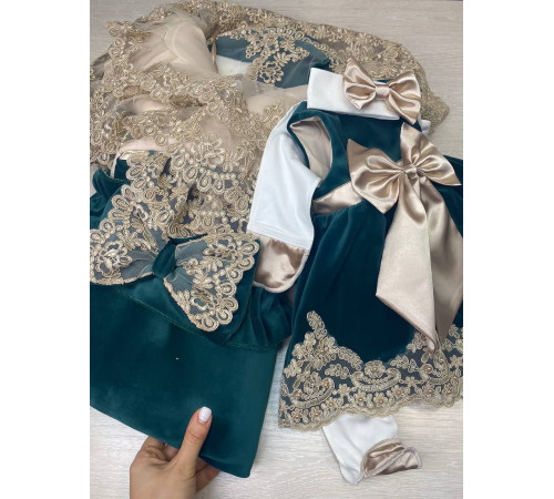 Комплект на выписку для новорожденного Самия-Лея бархат изумруд