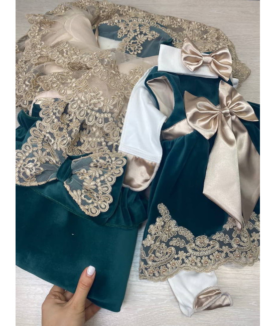 Комплект на выписку для новорожденного Самия-Лея бархат изумруд