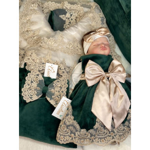 Комплект на выписку для новорожденного Самия-Лея бархат изумруд