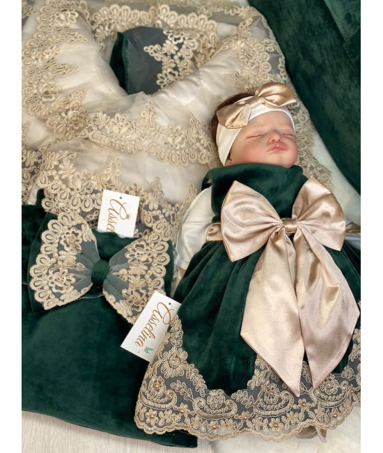 Комплект на выписку для новорожденного Самия-Лея бархат изумруд