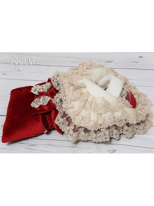 Комплект на выписку для новорожденного Самия-Лея бархат бордо