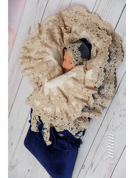 Комплект на выписку для новорожденного Самия-Лея бархат синий