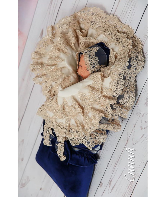 Комплект на выписку для новорожденного Самия-Лея бархат синий