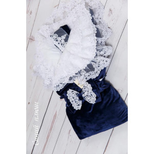 Конверт на выписку Самия бархат синий-белый