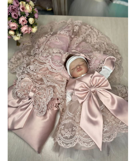 Комплект на выписку для новорожденного Самия-Буше пыльная роза