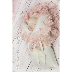 Конверт на выписку для новорожденного Самия Люрекс молочный-пудра