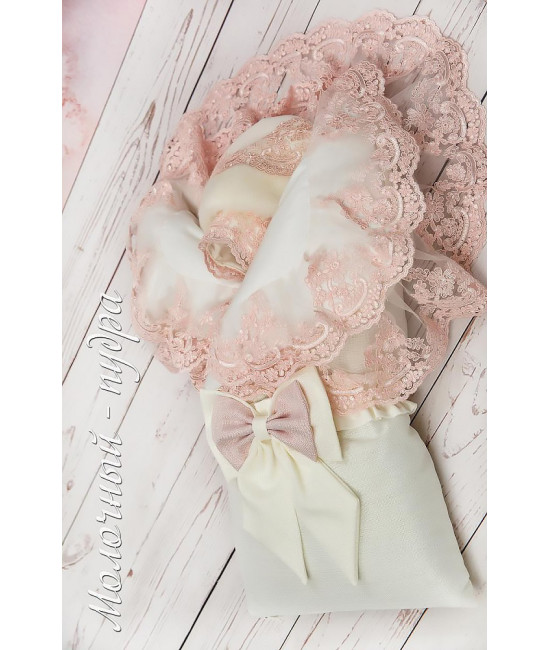 Конверт на выписку для новорожденного Самия Люрекс молочный-пудра