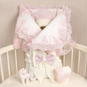 Конверт на выписку для новорожденного Самия Люрекс молочный-пудра