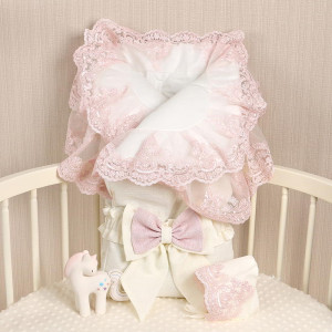 Конверт на выписку для новорожденного Самия Люрекс молочный-пудра