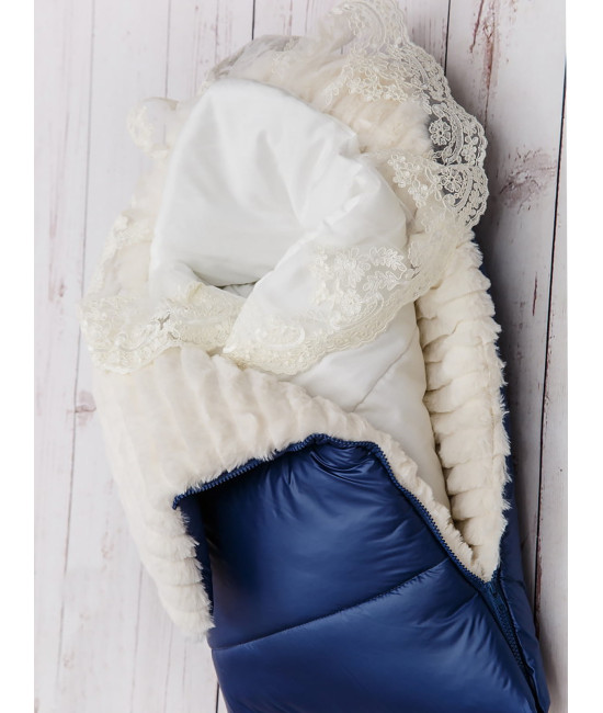 Конверт на выписку Стеганый синий-молочный