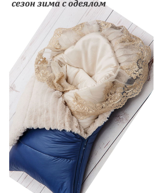 Конверт на выписку Стеганый синий-крем