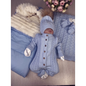 Комплект на выписку Пуф-Косички голубой