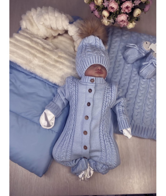 Комплект на выписку Пуф-Косички голубой