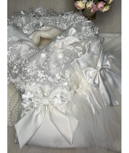 Комплект на выписку Великолепная роскошь-Эльза молочный