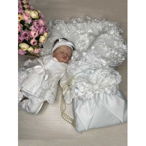 Комплект на выписку Великолепная роскошь-Кокетка молочный