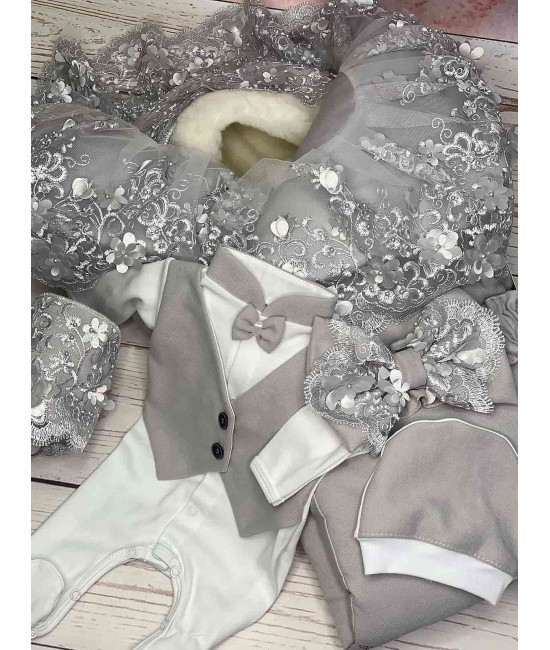Комплект на выписку Великолепная роскошь-Джентльмен серый