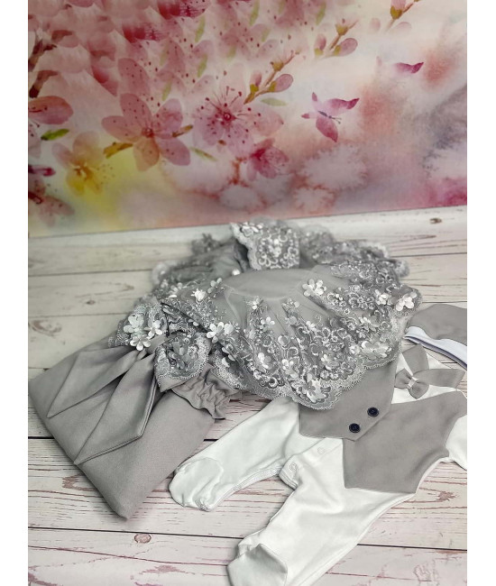 Комплект на выписку Великолепная роскошь-Джентльмен серый