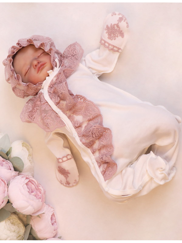 Комбинезон с чепчиком Жабо пудра