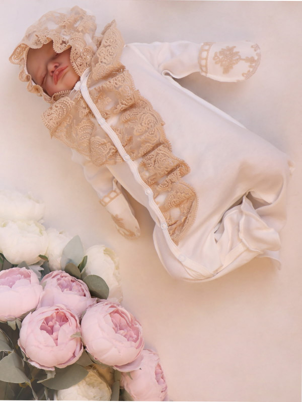 Комбинезон с чепчиком Жабо какао