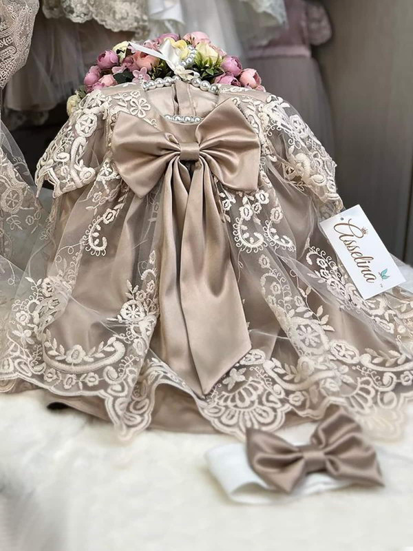 Платье с повязкой и комбинезоном Азалия какао