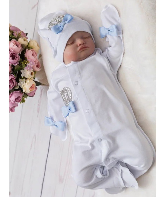 Комбинезон на выписку Бант молочный-голубой