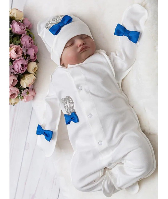 Комбинезон на выписку Бант молочный-синий