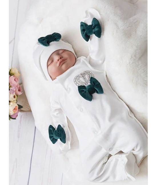 Комбинезон на выписку Бант молочный-зеленый