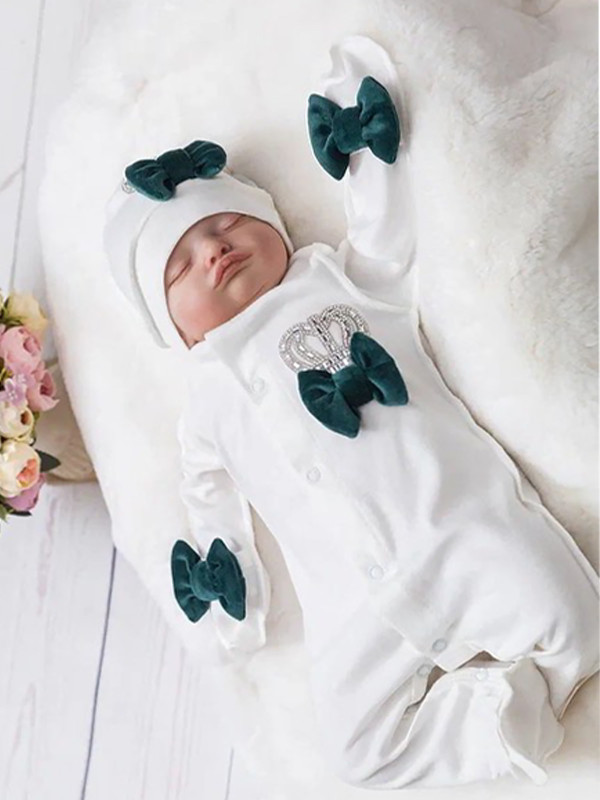 Комбинезон с шапочкой Бант молочный-зеленый