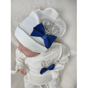 Комплект на выписку Бант молочный-синий