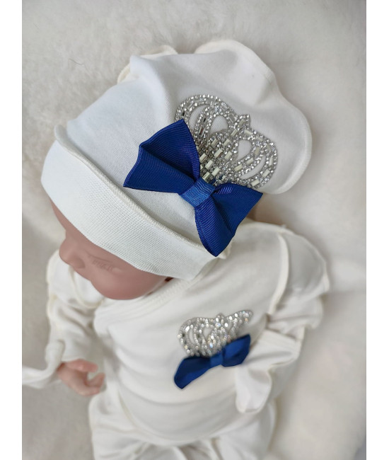 Комплект на выписку Бант молочный-синий