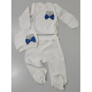 Комплект на выписку Бант молочный-синий