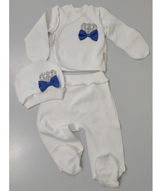 Комплект на выписку Бант молочный-синий