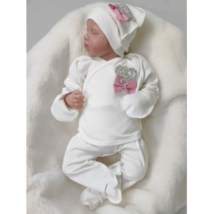 Комплект на выписку Бант молочный-пудра