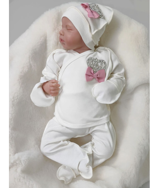 Комплект на выписку Бант молочный-пудра