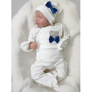 Комплект на выписку Бант молочный-синий