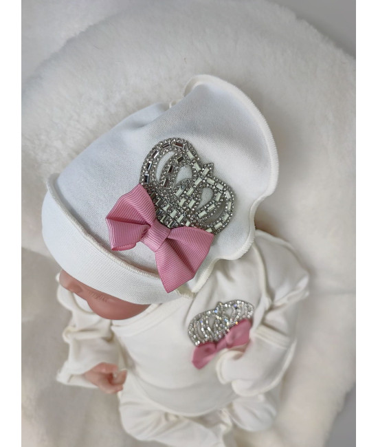 Комплект на выписку Бант молочный-пудра