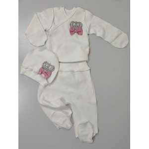 Комплект на выписку Бант молочный-пудра