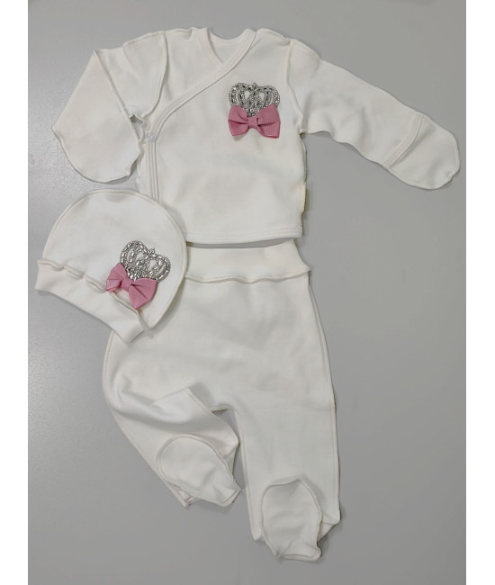 Комплект на выписку Бант молочный-пудра