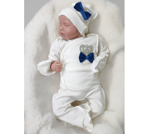 Комплект на выписку Бант молочный-синий