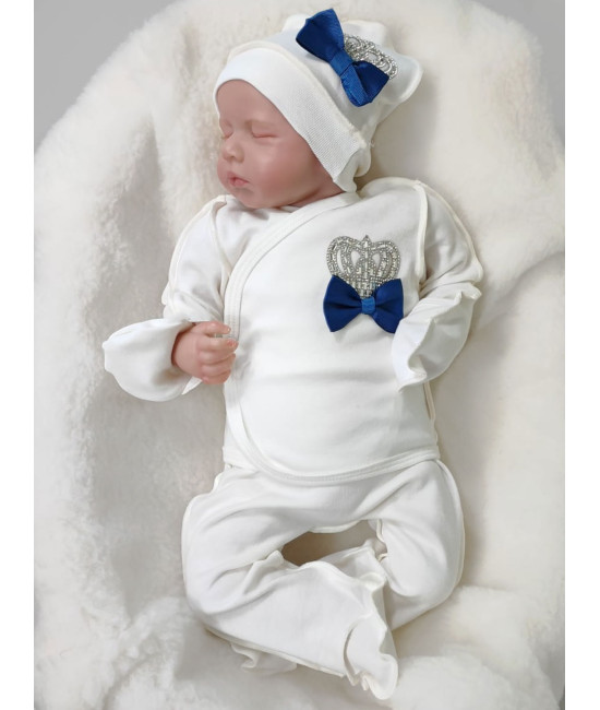 Комплект на выписку Бант молочный-синий