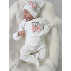 Комплект на выписку Бант молочный-розовый