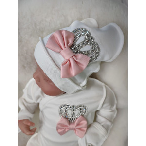 Комплект на выписку Бант молочный-розовый