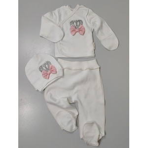 Комплект на выписку Бант молочный-розовый