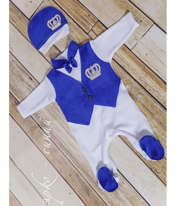 Комплект на выписку Корона ярко-синий серебро