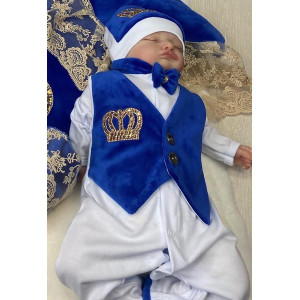 Комплект на выписку Корона ярко-синий золото