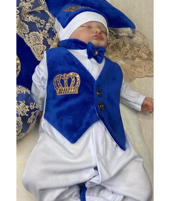 Комплект на выписку Корона ярко-синий золото