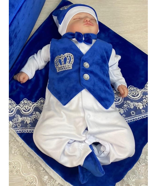 Комплект на выписку Корона ярко-синий серебро