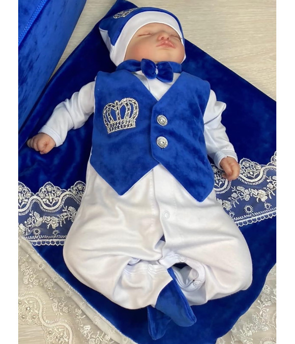 Комплект на выписку Корона ярко-синий серебро