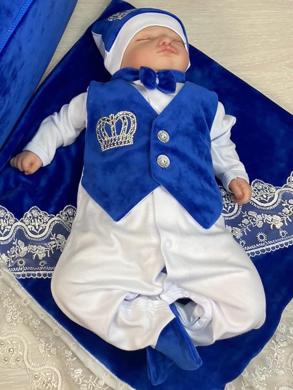 Комбинезон с шапочкой Корона ярко-синий серебро